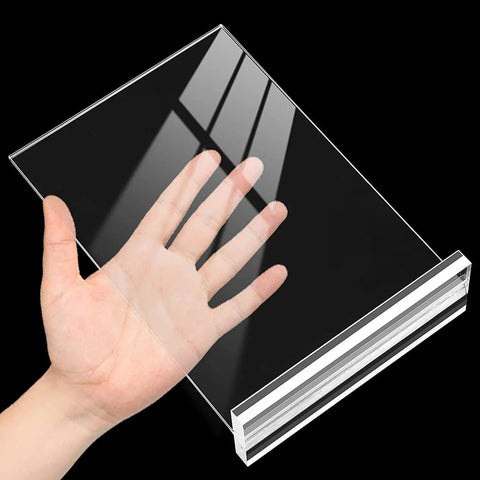 Clear Acrylic Sign Holder 4x6 Inches Three Pack T Shape Desktop Display Stand Double Sided Vertical Table Sign Holder For Restaurants Office Shop Wedding showing transparency