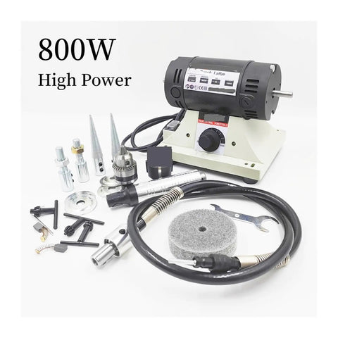 Badass 800W Polishing Machine Bench Grinder Rig with Stepless Speed Control, accessories and flexible shaft handle displayed.