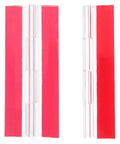 Self-Adhesive Acrylic Hinges 100x42mm, clear with red adhesive strips, for cabinets and wooden boxes, detailed front view