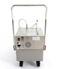 Commercial Workhorse Stainless Steel Deep Fryer Oil Filter Machine 55 Gallon Mobile Filtration Cart High Flow Pump, rear view with handle and controls.