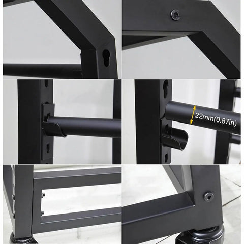Detailed view of Solid Heavy Duty Adjustable Metal Fabric Roll Storage Rack Featuring Twenty Sturdy Crossbars with 22mm rods