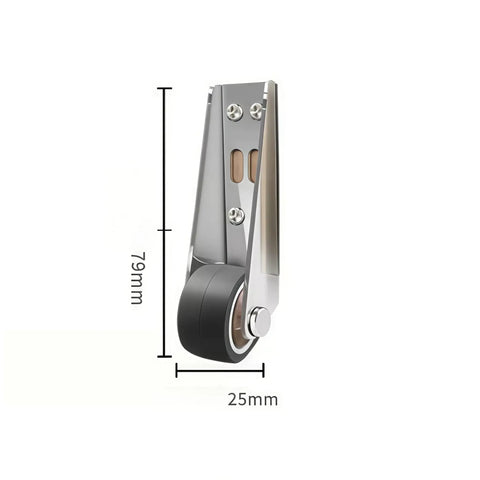 Rock Solid Heavy Duty Vertical Track Roller Wheels 4 Pack Sliding Door Bottom Guides side view with black rubber caster, 79mm height, 25mm width.