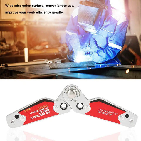 Heavy Beefy Magnetic Welding Holder With Adjustable Angles And Rock Solid Neodymium Grip To Save Your Calluses On Any Garage Or Pro Level Custom Fabrication Job, showcasing wide adsorption surface and adjustable angles.
