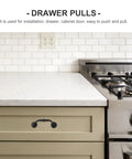 Kitchen drawer with Vintage Wardrobe Drawer Pulls 4 Pack Matte Black Alloy Handles for Cabinets and Furniture installed