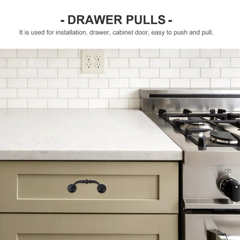 Kitchen drawer with Vintage Wardrobe Drawer Pulls 4 Pack Matte Black Alloy Handles for Cabinets and Furniture installed