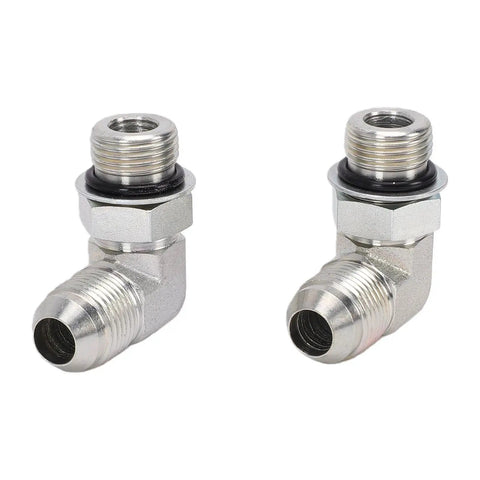 Solid 2 Pack 1/4 Inch 37 Degree Flare To SAE Orb Hydraulic Fitting Adapter Connects Threads To Orbit Rings Like A Champ For Hoses Valves Cylinders And Pumps Leak Free Under Pressure Always For Heavy Duty Work Built Sick Every Single Day, 90 degree carbon steel elbow fittings