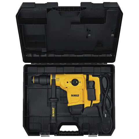 Heavy Duty SDS Max Corded Rotary Hammer Packing 10.5 Amp Motor And 7.1 Joules Badass Impact Energy For Fast Concrete Chiseling And Masonry Drilling in a black carrying case.