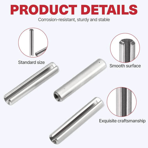 50 Pcs Slotted Spring Pins 2.2mm By 8mm 304 Stainless Steel Dowel Fasteners For Automotive Repair, showing details of pins