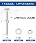 Three Eighths Inch By Three And A Half Inch Carriage Bolt Kit With Beefy Heavy Duty Build Includes 30 Carriage Bolts 30 Flat Washers And 30 Hex Nuts For Exterior Decks Gazebos Pergolas And Other Tough Outdoor Projects.