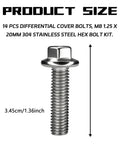 Top Shelf Rear Differential Valve Cover Bolts Kit M8 1.25X20mm Stainless Steel Toothed Flanged Hex Screws showing bolt size and design.