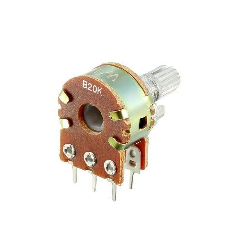20K Ohm Dual Turn Rotary Potentiometer With Carbon Film Taper, 5 Pieces, featuring dual-track and 6.7mm thread view.