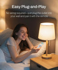 Woman using Dual Independent Socket Wireless Remote Outlet With 2 Switches, Space Saving Plug In Design, lamp control