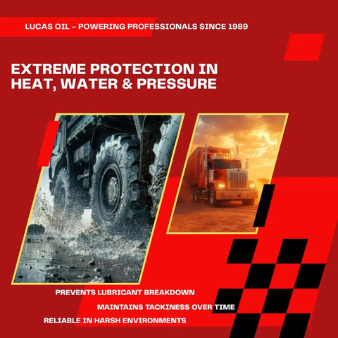 Beefy Heavy Duty Lithium Complex Grease Six Pack 1 Lb Tubes Waterproof And Heat Stable All Weather Protection For Bearings Chassis And Trailers Perfect For Farm Truck Marine And Off Road Use, depicted with images of trucks.