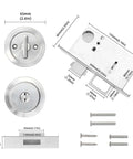 Pocket Door Hardware With Pull Recessed Door Handle Lock For Furniture Invisible Sliding Door Lock Handle Silver Zinc Alloy Construction Anti Rust Corrosion Resistant Durable With Smooth Edges And Mute Operation Provides Secure Fit shown in detailed components layout with dimensions.