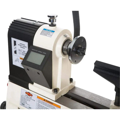 Dead Reliable Bench Top Wood Lathe With 12 Inch Swing And 15 Inch Turning Space featuring variable speed control display.