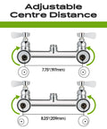 Commercial Wall Mount Kitchen Sink Faucet With High Pressure Pre Rinse Sprayer And Add On Swing Spout 8 Inch Adjustable Centers adjustable center distance images with size options.