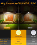 Comparison of NACINIC COB LEDs vs. other LEDs for powerful solar outdoor lights with motion sensor and 240 bright COB LEDs.