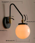 Swing Arm Wall Sconce Light With Milk White Globe, Dope Mid Century Vibe Modern Adjustable Bedside Lamp, E26 Base Vanity Lighting, Black Finish