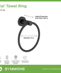 Dia 4-Piece Wall Mounted Bathroom Hardware Set In Matte Black With Towel Bar, Robe Hook, Hand Towel Holder, And Toilet Paper Holder, Includes All Mounting Hardware And 50 Lb Bar Capacity, Lifetime Residential Warranty, showing towel ring, 6 inch diameter, wall projection 2.63 inch, matte black finish.