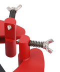 Close-up of Heavy Duty Adjustable Pipe Alignment Clamp with quick acting dual handle screws for precise welding on 2 to 6 inch pipes.