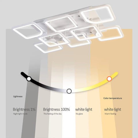 Dope Eight Square Modern LED Ceiling Light Fixture With Remote And App Dimming, 110V 85W, showing brightness and color settings