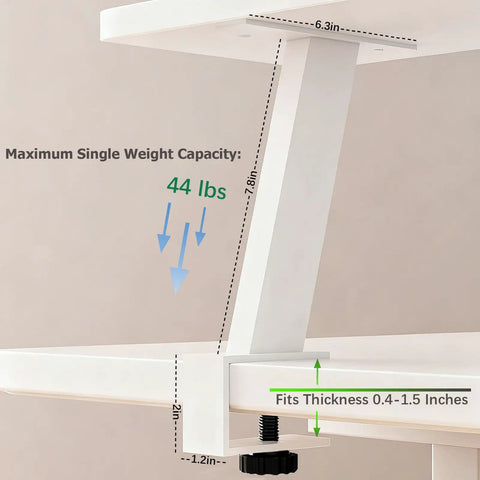 Grab These Rock Solid 2 Pack Desk Clamp Brackets For Heavy Duty Floating Table Support, dimensions and weight limit details shown.