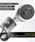 Close-up of 2 Pin LED Flasher Relay With Ground Wire For 12V Cars Trucks And SUVs No Brainer Fix showing terminals and ABS housing.