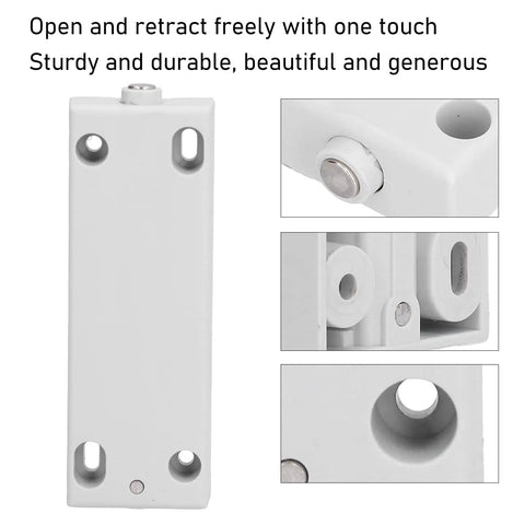 Heavy Duty Magnetic Push Type Cabinet Door Damper 50N Catch Latch, showing detailed parts and installation holes