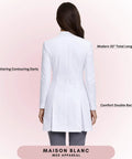 Back view of Womens Slim Fit Premium Lab Coat For Real Shifts With Tailored Princess Seams Contouring Darts Notched V Neck 33 Inch Length Back Vent Three Pockets OEKO-TEX Certified Fabric Size Large