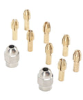 Brass Drill Chuck Collet Set Ten Piece Kit With Eight Collets From 0.8mm To 3.2mm And Two Nut Chucks Keyless Bit Adapter For Dremel