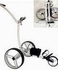 Heavy Duty Electric Golf Caddy, 3 Wheel Folding Frame showcasing its compact design and electric motor for effortless transport.