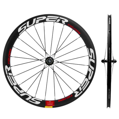 50mm Carbon Clincher Wheelset For Road Racing 700c With 23mm Width Toray T700 Matte 3K Finish UCI Approved White And Red Decals