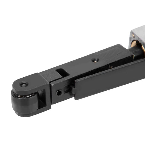 Heavy Duty Pneumatic Air Belt Sander With Three Abrasive Strips And Hex Wrench, close-up of adjustable sanding arm mechanism.
