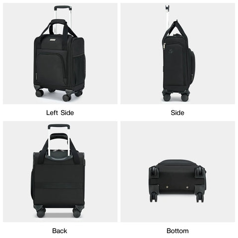 underseat carry-on luggage 16 inch black softside spinner case