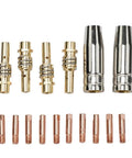 Premium 15AK TIG Welding Nozzle And Collet Set For MIG Torch With High Conductivity Copper Tips, 16 Piece consumable kit.