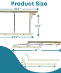 Foldable Stainless Steel Bed Rail Guard With Red Release Lever dimensions illustration