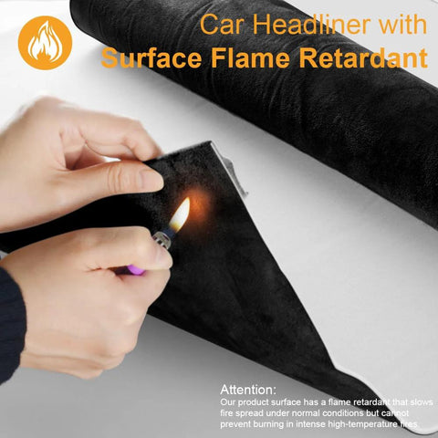 Automotive headliner fabric with foam backing, black suede-like material, 54 by 60 inches for car roof replacement