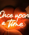 Once Upon A Time Neon LED Light Sign Warm White 15.8 Inch By 8.9 Inch USB Powered 5V glowing on cushion