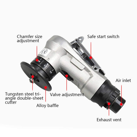 Lightweight 45 Degree Manual Chamfering Tool For Metal Tubes And Edges Mini Portable Handheld Pneumatic Chamferer showing parts labeled.