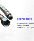 40 Inch Braided Stainless Steel Faucet Supply Hoses Dual Pack With 3 By 8 Inch Female Compression To M10 Male Connectors close-up