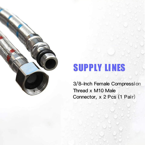 40 Inch Braided Stainless Steel Faucet Supply Hoses Dual Pack With 3 By 8 Inch Female Compression To M10 Male Connectors close-up