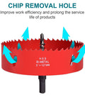 4-inch bi-metal HSS hole saw with pilot drill bit, red body for wood, plastic, drywall and metal front view