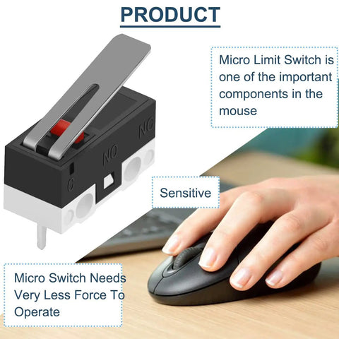 20 Piece Micro Limit Switch Set NO NC With Hinge Lever 3 Pin 125V 1A next to hand on mouse