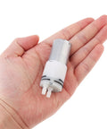 Two Pack R370 Micro Water Pump Motor With 3.7V DC Power in hand, showcasing tiny suction diaphragm, self priming mini water pump design.