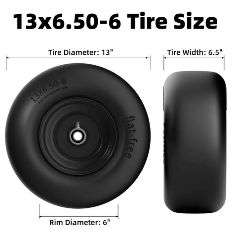 Heavy Duty 13x6.50-6 Flat Free Lawn Mower Tires And Wheels Set For Zero Turn Mowers Built To Last 500 Lb Load Universal Bearings