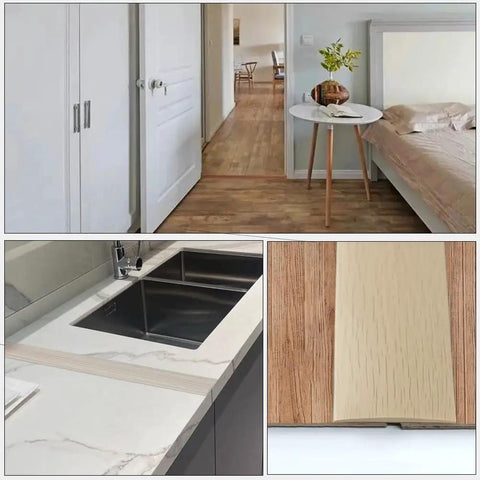 2 Inch Self Adhesive Floor Transition Strip For Flat Vinyl Flooring Easy Install With Strong Backing Wood Grain Brown Finish 5 Cm By 10 Ft Durable Abrasion Resistant Edge Cover shown on kitchen and bedroom floors