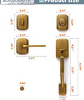 Antique Brass Front Door Handleset With Reversible Lever And Deadbolt Entry Door Hardware dimensions shown