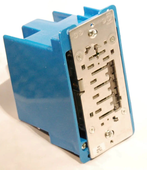 Side view of Decora Countdown Timer Switch For Lights And Fans, 1800W 20A, with blue casing and metal fittings