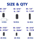 105 Piece Vacuum Cap Assortment Kit For Cars And Machinery With Dropper Caps In 3/8 5/16 1/4 7/32 5/32 3/16 Inches shown with sizes