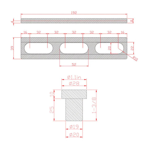Technical diagram of 12 Piece Woodworking Planing Stop Set With 19mm Aluminum Pew Dogs Clamp Assistant And Non Slip Pad